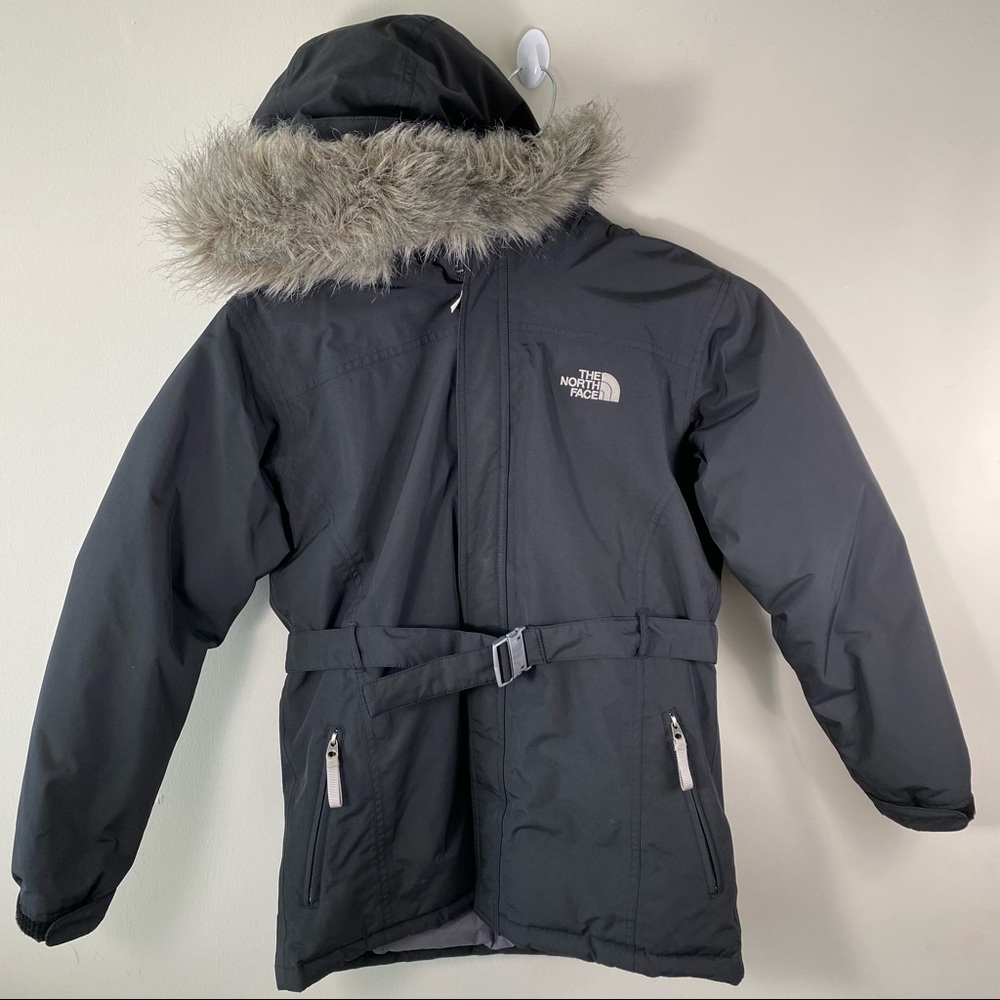 The North Face Hooded Coat with faux fur and belt. XL